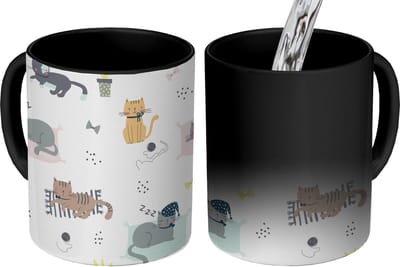 Magische Mok - Foto op Warmte Mokken - Koffiemok - Katten - Huisdieren - Patronen - Magic Mok - Beker - 350 ML - Theemok