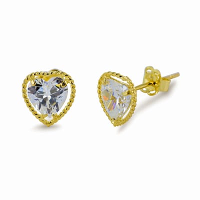 New Bling 9NBSAM-G210360 Gouden Oorknopjes - Dames - Hartjes - Zirkonia - 8,2 x 7,95 mm - 14 Karaat - Goud
