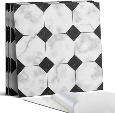 Coloray Wandpanelen Zelfklevend - Geometrische tegelpatronen Zelfklevende Wandpanelen - 50 cm x 50 cm - Zwart-wit Wandpaneel PVC - 4 stuks - Texturen Wandpanelen Zelfklevend - Wandbord Keuken - Wandpaneel Badkamer