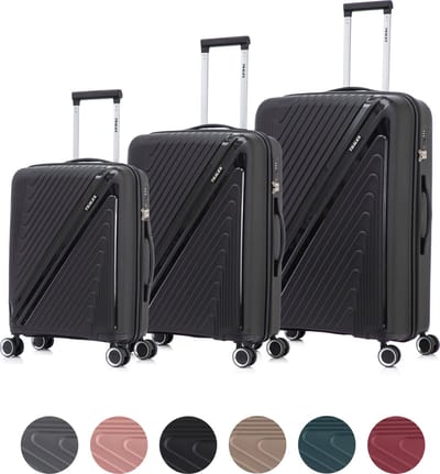 TRALEX - Horizon - 3 Delig kofferset - 42L-67L&97L - Handbagage 42L - Medium koffer 67L & Grote koffer 97L - Polypropyleen - Harde schaal - TSA-slot - Lichtgewicht - Flexibel - Duurzaam - Stille dubbele (rubberen) spinnerwielen - Midnight Black