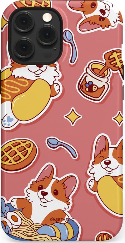Casetastic Hoesje Geschikt voor Apple iPhone 12 Pro Max Magsafe - Stijlvolle Beschermende Duo-layer Case - Corgi snacks