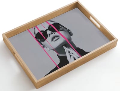 Dienblad hout 50x35 cm - Schootdienblad - Portret - Vrouw - Zonnebril - Verfdruppels - Borrelplank rechthoek - Plateau dienbladen