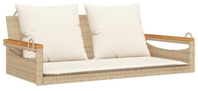 Hanged Bench with Cushions - Outdoor Swing Chair in Beige Poly Rattan