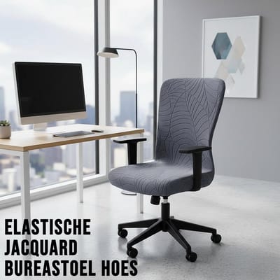 Allernieuwste.nl® Grijze Jacquard Bureaustoelhoes – Elastisch, Afneembaar & Wasbaar – Ingeweven Patroon