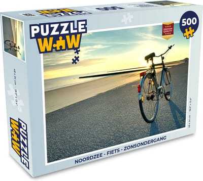 Puzzel Noordzee - Fiets - Zonsondergang - Legpuzzel - Puzzel 500 stukjes