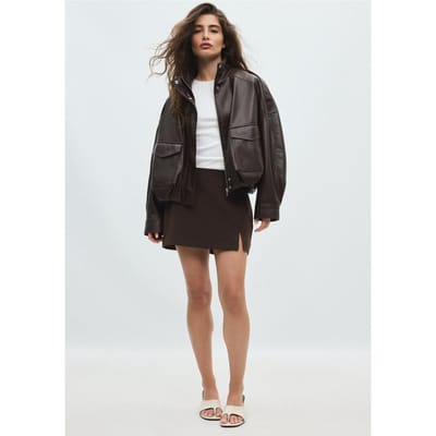 Stradivarius Oversized jack met leereffect  Bruin XS