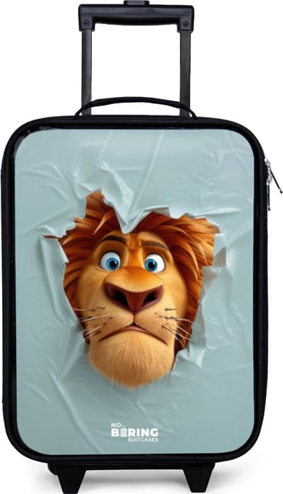 NoBoringSuitcases.com® - Kinderkoffer jongen - Kindertrolley meisje - Leeuw met oranje manen door plastic wand - Koffer kind lichtgewicht - Reiskoffer trolley voor kinderen - Koffertje met lichtgevende wieltjes - Rolkoffer zwart