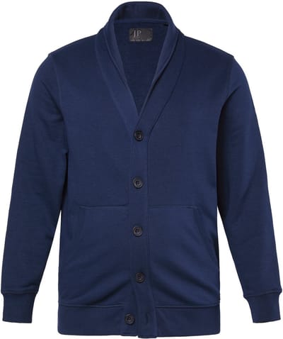 JP 1880 - Heren - Trainingsjasje sjaalkraag knoopsluiting kangoeroezak - Navy blauw - Maat L