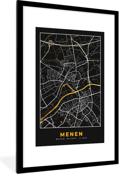 Fotolijst incl. Poster - Menen - Stadskaart - Goud - Plattegrond - Kaart - 80x120 cm - Posterlijst