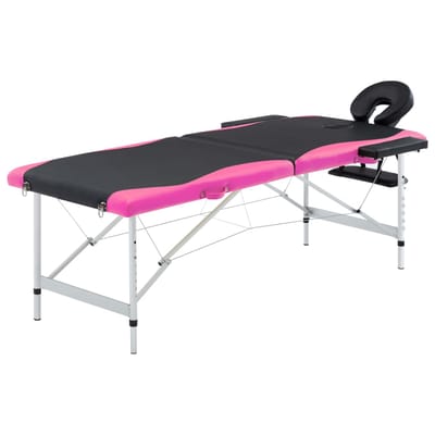 vidaXL - Massagetafel - inklapbaar - 2 - zones - aluminium - zwart - en - roze
