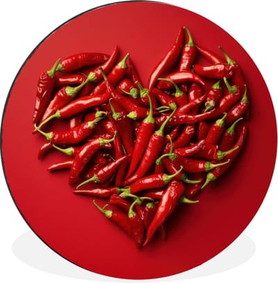 WallCircle - Wandcirkel - Muurcirkel - Pepers - Rood - Hart - Aluminium - Dibond - 140x140 cm - Binnen en Buiten