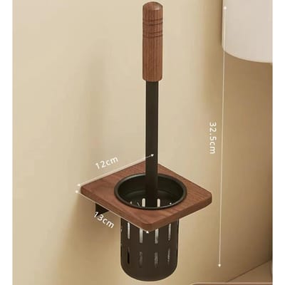 Walnoot Metaal Toiletborstelhouder Wandmontage geen dode Toiletborstel Opbergrek Badkamerplank Toiletten Set Accessoires beige