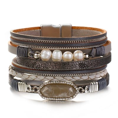 Sorprese armband - Pearl - armband dames - leer - wikkelarmband - parel - cadeau - Model R - Cadeau