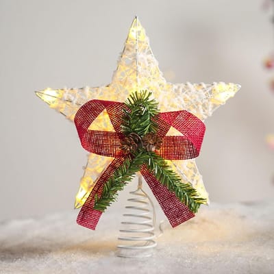 3D Ster voor Bovenop de Kerstboom - Kerstdecoratie met Witte Dennenappels en Seizoensgebonden Versiering voor een Feestelijke Sfeer