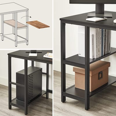 Desk - Computertafel - Kantoortafel - Opbergruimte - Industrieel - Bewerkt Hout - Staal - Zwart - 120 x 60 x 75 cm
