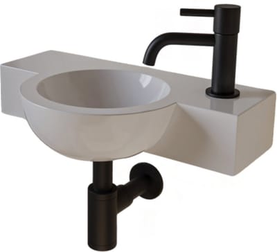 AquaVik Fonteinset Globus Keramisch Wit Kraan Rechts Mat Zwart Kraan 40x23x8cm