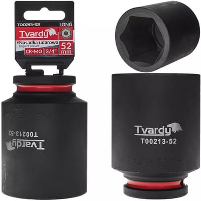 Tvardy Lange slagdop zeskant 52 mm – chroom-molybdeenstaal – aandrijving 19 mm – zwart – voor slagsleutel, diepgelegen moeren en industrieel gebruik