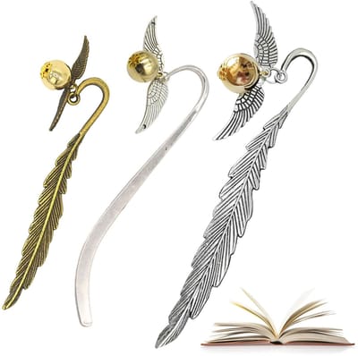Dailygoods - 3 stuks boekenleggers, gouden cartoon-bladwijzers, metalen bladwijzers, bladwijzers in veervorm, voor vrouwen, leraren, moeders, vrienden, zussen, lezers, collega's en echtgenotes