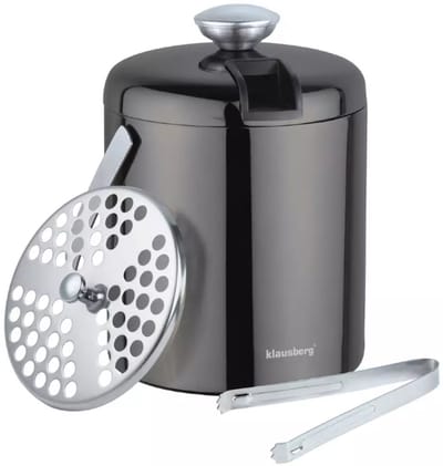 Klausberg KB7656 Ijsemmer en Tang Set - Zwart RVS, Dubbele Thermische Wand, Elegant en Functioneel