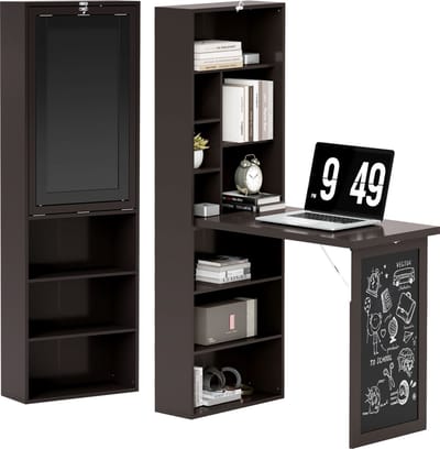 HOMCOM Bureau met planken - Spaanplaat - 98x51x153cm - Bruin