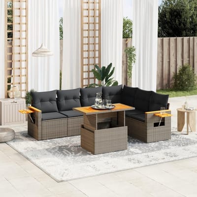 Loungeset tuin 7-delig – Poly - Grijs - – Poly rattan grijs kussens - Medahomestore