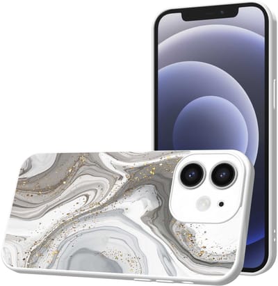 Smartphonica Telefoonhoesje Geschikt voor iPhone 12 met Zilver Marmer opdruk - TPU Back Cover Case Silver Marble Design - Wit geschikt voor iPhone 12