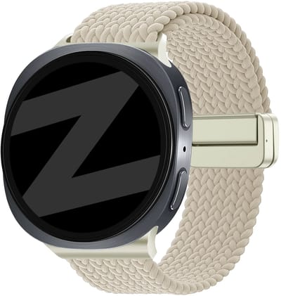 Bandz Magnetisch gevlochten nylon bandje geschikt voor Samsung Galaxy Watch 9 (40/44mm) / Watch 8 (40/44mm) / 8 Classic (46mm) – premium gevlochten nylon armband met magnetische sluiting (Sterrenlicht)
