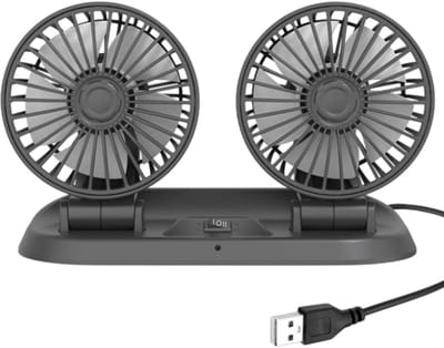 Elektrische autoventilator - USB-ventilator - Ventilator met twee koppen - Autoaccessoire - Twee windsnelheden - Geschikt voor auto's en thuis - Zwart - 21,5*10,7*13,5 cm - Kabellengte 130 cm