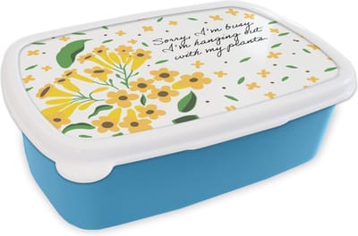 Broodtrommel Blauw - Lunchbox - Brooddoos - Sorry I'm busy I'm hanging out with my plants - Bloemen - Quotes - Spreuken - 18x12x6 cm - Kinderen - Jongen