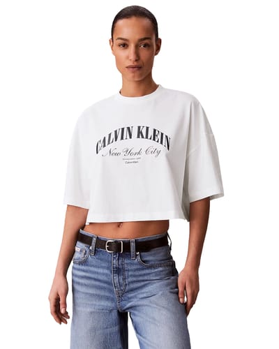 Calvin Klein T-shirt Ss Cropped Boxy Heri Lv047f813g Yaf Bright White Dames Maat - S