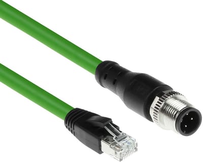 ACT Industrial 1,50 meter Sensor kabel M12D 4-polig male right angled naar RJ45 male, Superflex Xtreme TPE kabel, afgeschermd