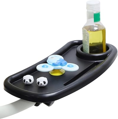 Kinderwagen Tray - Kinderwagen Organizer - Onderweg Organiseren - 360 Rotatie Klem - 40 x 21 cm - Zwart