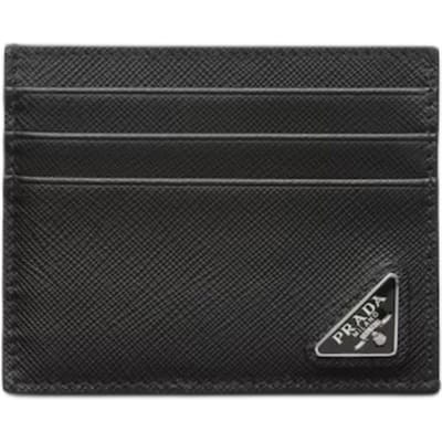 Porte-cartes en cuir Prada Saffiano avec logo triangle pour homme Porte-cartes Noir 2MC223-QHH-F0002 Basic Set (Bag)