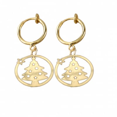Klem oorbellen kerstboom goudkleurig- geen gaatje- Charme Bijoux