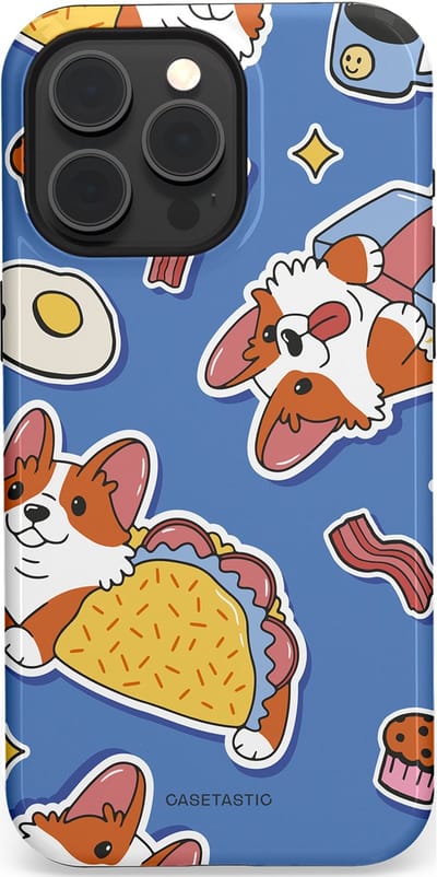 Casetastic Hoesje Geschikt voor Apple iPhone 15 Pro Max Magsafe - Stijlvolle Beschermende Duo-layer Case - Corgi en Snacks
