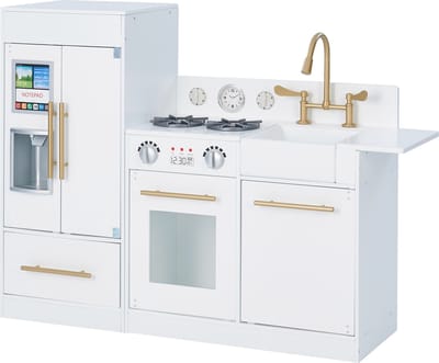 Teamson Kids Groot Modern Houten Speelkeuken - Kinderspeelgoed - Rollenspel Speelgoed - Wit/Goud