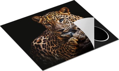 Chefcare Inductie Beschermer Luipaard met Blauwe Ogen - 60x50 cm - Afdekplaat Inductie - Kookplaat Beschermer - Inductie Mat
