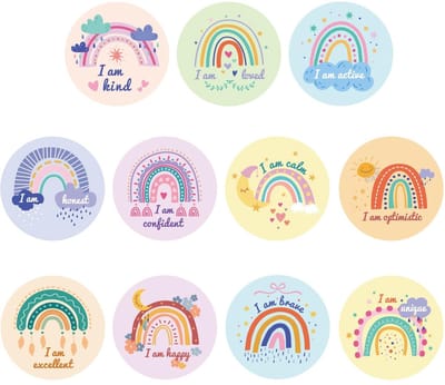 Dailygoods- Klasdecoraties 55 Stuks - Positieve Uitspraken - Accenten voor Prikbord - Bevestigingsstation - Muurbenodigdheden - 15 cm Diameter - Klaslokaaldecoratie