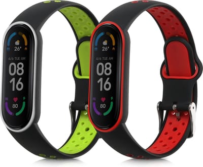 kwmobile 2x horlogebandjes geschikt voor Xiaomi Mi Smart Band 6 / Mi Band 6 / Band 5 bandje - Smartwatch bandjes van TPU - Activity tracker horloge band in zwart / rood / zwart / groen