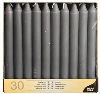 30 Stuks Tafelkaarsen Ø 2,15 cm - Grijze Decoratiekaarsen van 19,6 cm met 7 Uur Brandduur