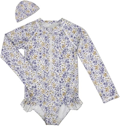Dailygoods - Dailygoody - Badpak voor meisjes - UV-bescherming 50+ - Lange mouwen - Eendelig zwemkleding - Bloemenpatroon - Geschikt voor baby's - Met zonnehoed