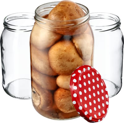 KADAX Weckpotten, 900 ml, inmaakpot om in te doen, inmaakpotten voor schroefdeksel, inmaakpot, bruikbaar als jampot, voorraadpot, conservenglas (8 stuks, rood gestippeld)