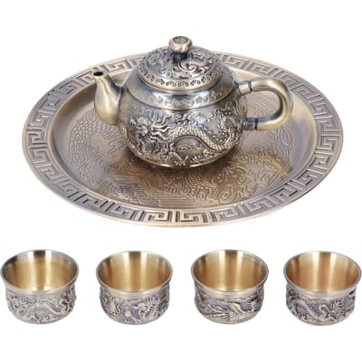 Theepot Vintage Exquise Metal Luxe Relief Patroon Marokkaanse Theeset met Kopjes Schotel voor Tafel gray