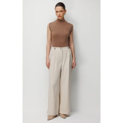 Hoge Taille Wijde Pantalon met Accessoire Detail