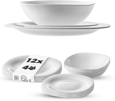 KADAX servies voor 4 personen, 12-delig, servies met soepbord, dessertbord en dinerbord, serviesgoed, servies, bordservies (wit)