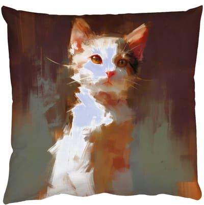 Sierkussens - Kussentjes Woonkamer - 50x50 cm - Kat - Geschilderd - Artistiek - Wit