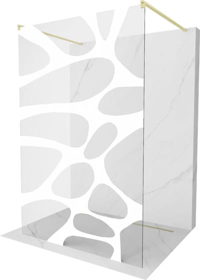 Mexen Kioto vrijstaande douchewand 100 x 200 , witte golf 8 mm, gouden geborsteld - 800-100-002-55-97