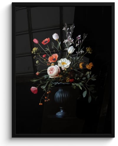 Poster in lijst - Fotolijst 50x70 cm - Posters - Bloemstuk - Vaas - Zwart - Posterlijst zwart - Decoratie - Wanddecoratie woonkamer - Muurdecoratie slaapkamer