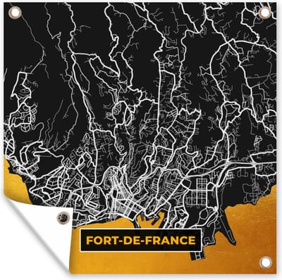 Tuin poster Fort-de-France – Plattegrond – Frankrijk – Kaart – Stadskaart - 200x200 cm - Tuindoek