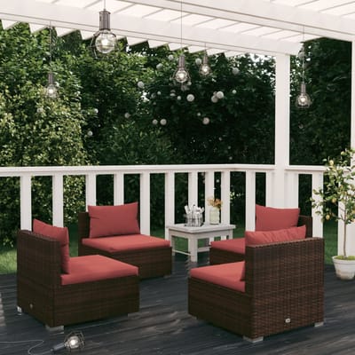 vidaXL - 4-delige - Loungeset - met - kussens - poly - rattan - bruin